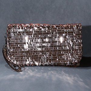 Coach Rose Gold Sparkly Sequined Clutch with wrist strap